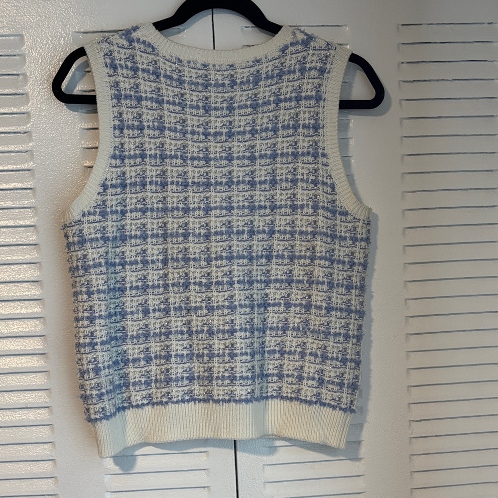 Laura Petites Blue & White Tweed Knit Sleeveless Top Chic Minimal Elegant - Picture 8 of 10